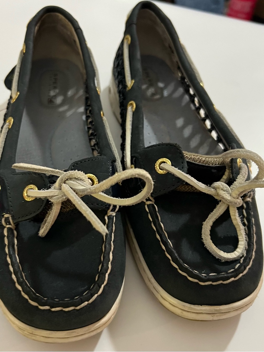 Sperry Top-Sider Angelfish Black Woven Basket Weave Cutout Boat Shoes Size 8.5 M